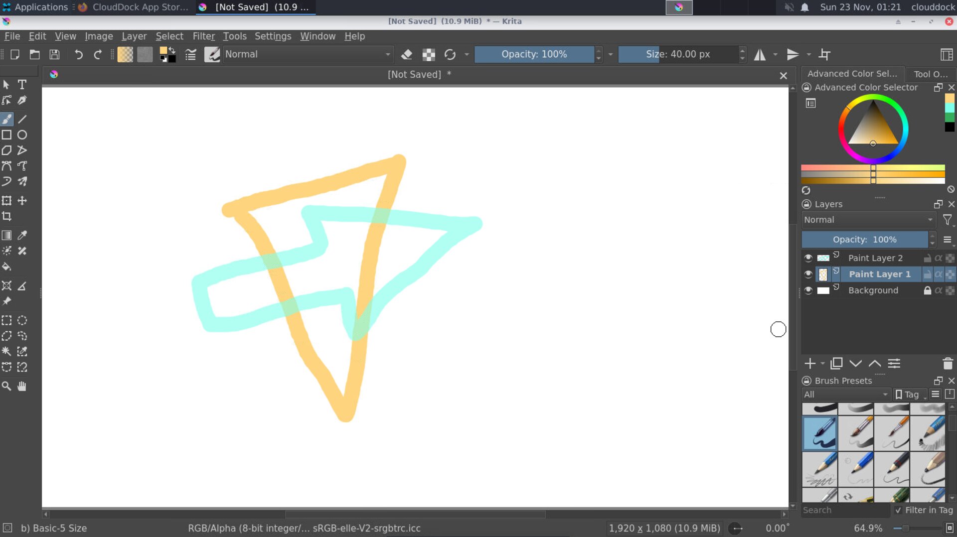 Krita layers: background, sketch, ink