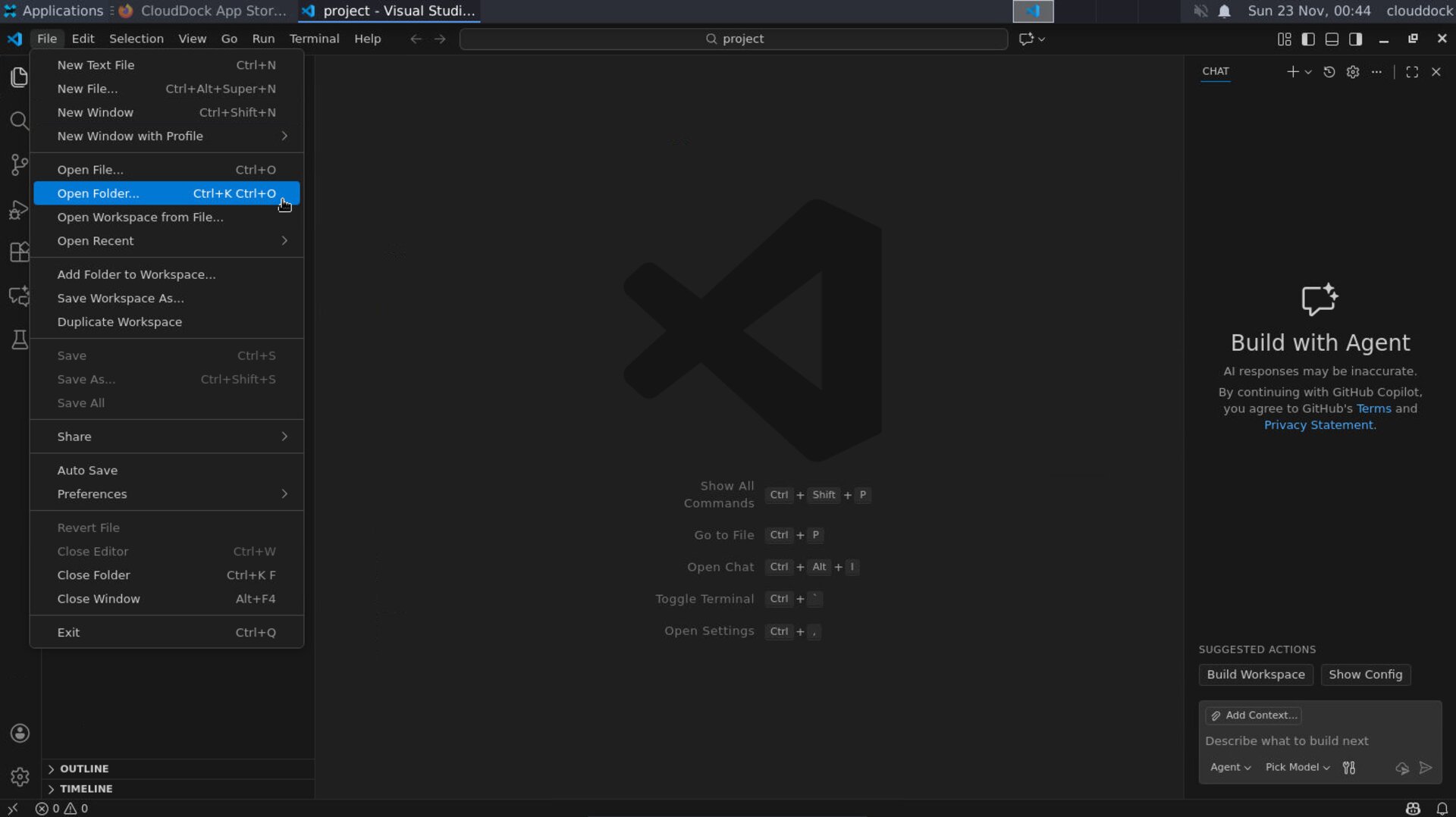 Open /workspace/ as the project folder