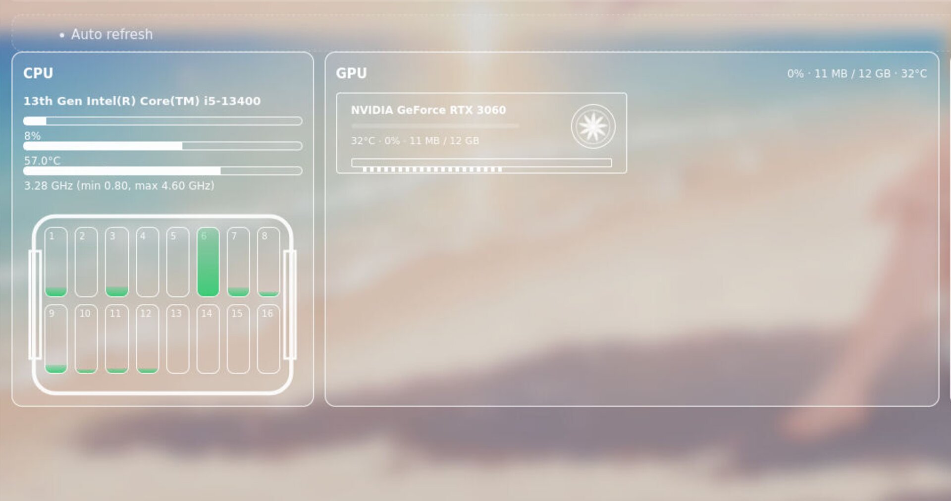 System panel CPU and GPU charts