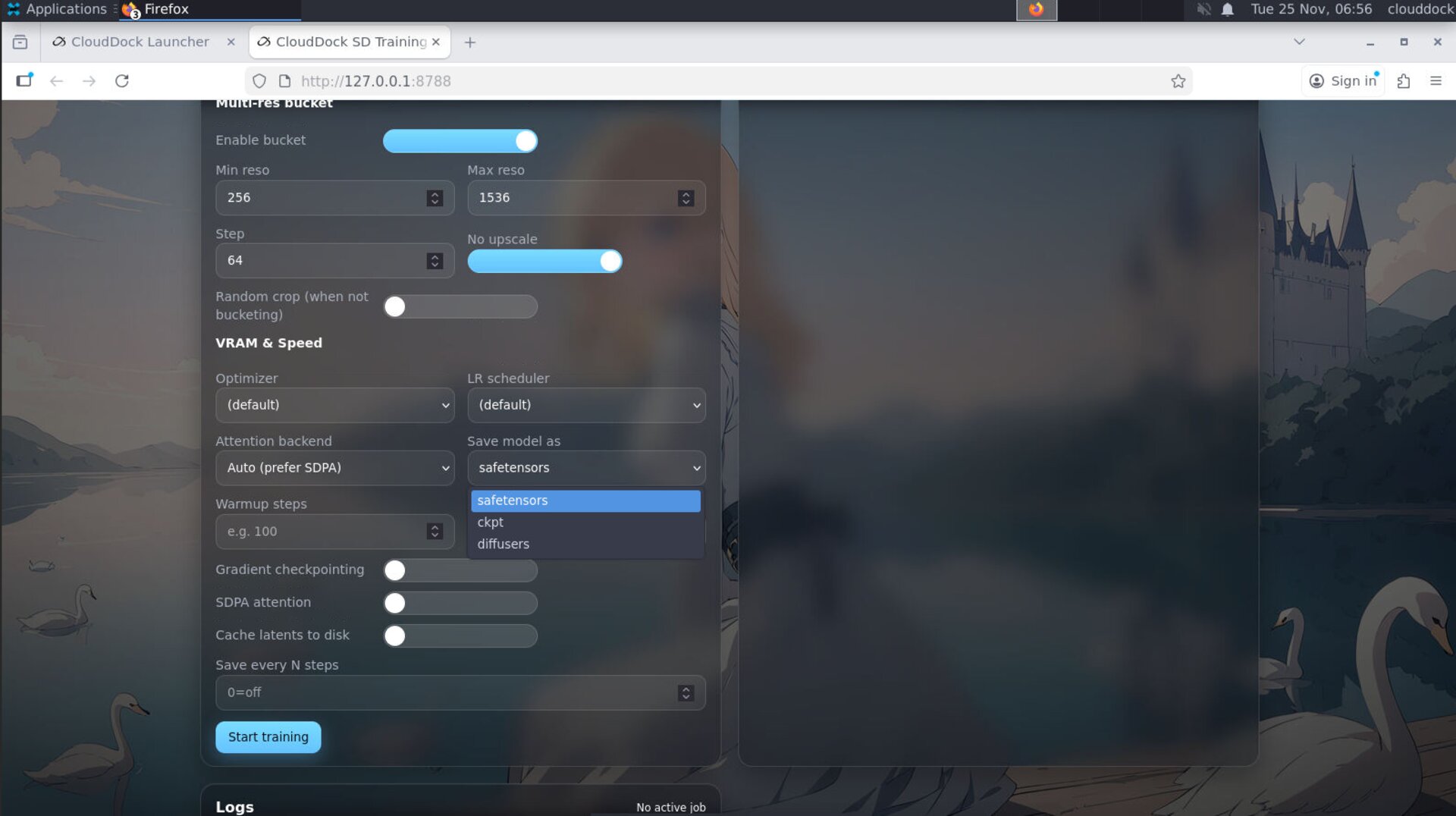 Training job details with safetensors export