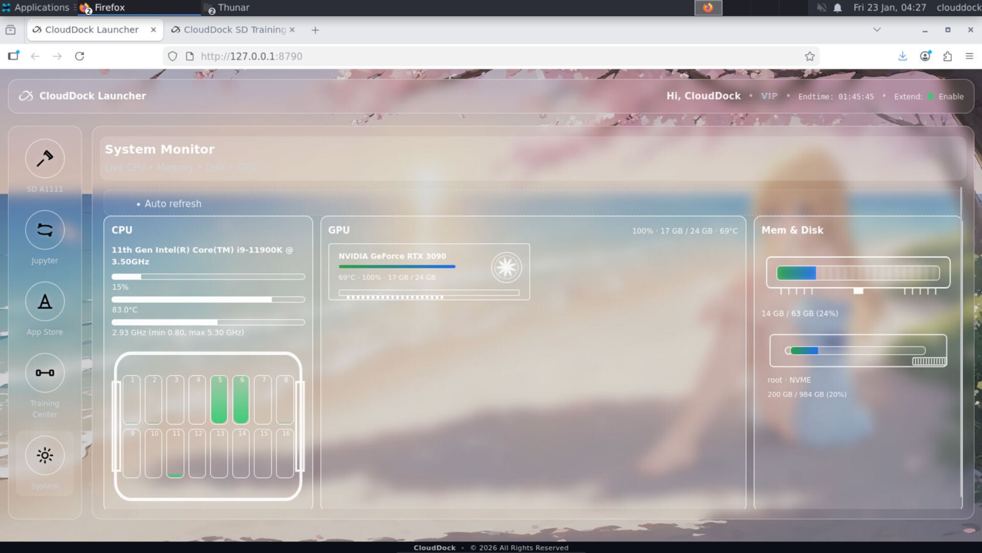 Launcher showing end time