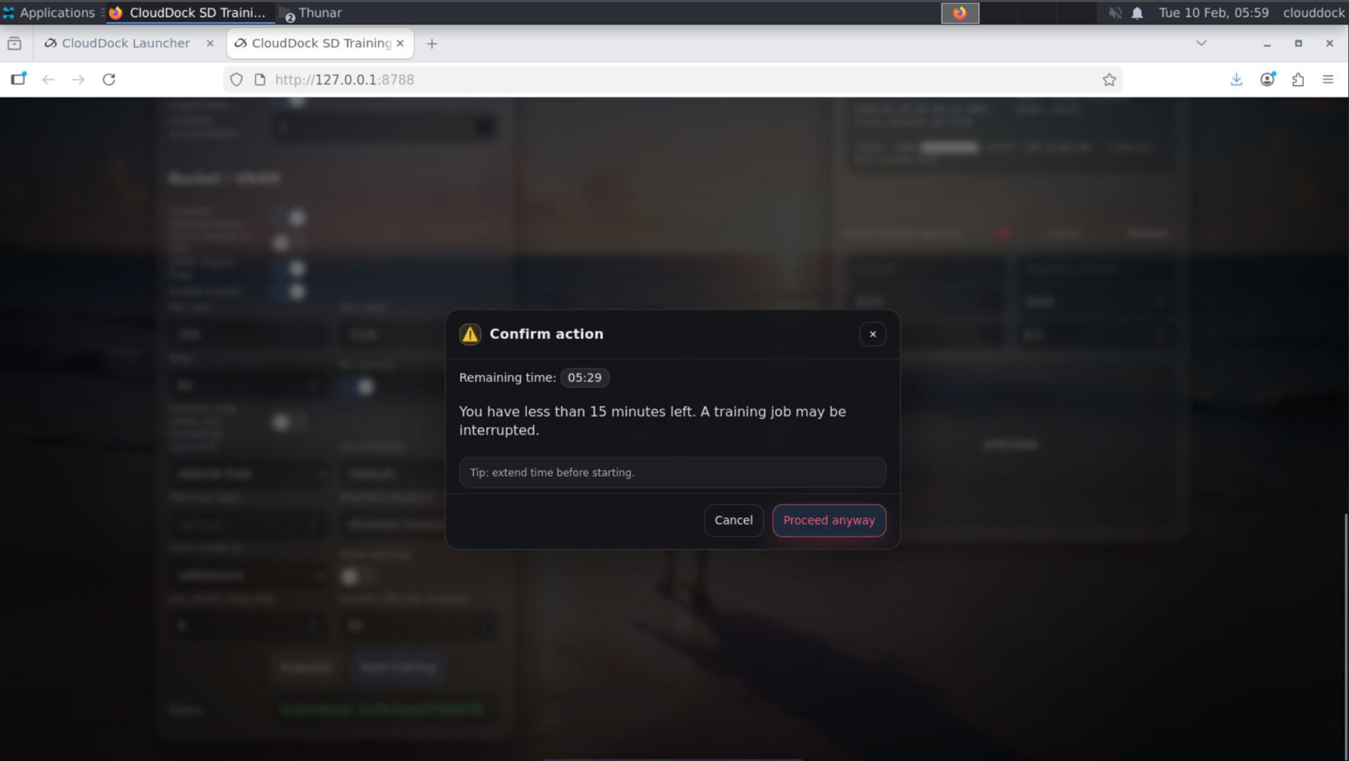 15-minute remaining time confirmation dialog