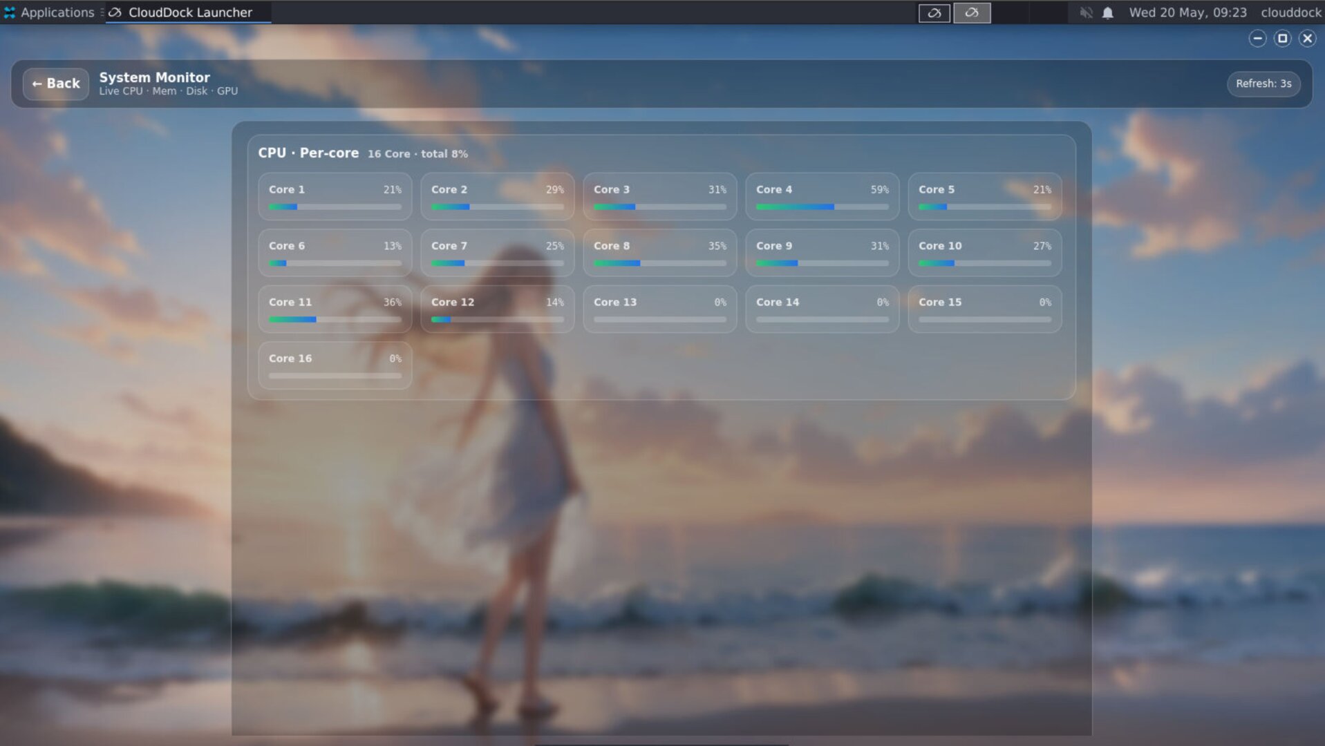 CloudDock CPU per-core hidden menu