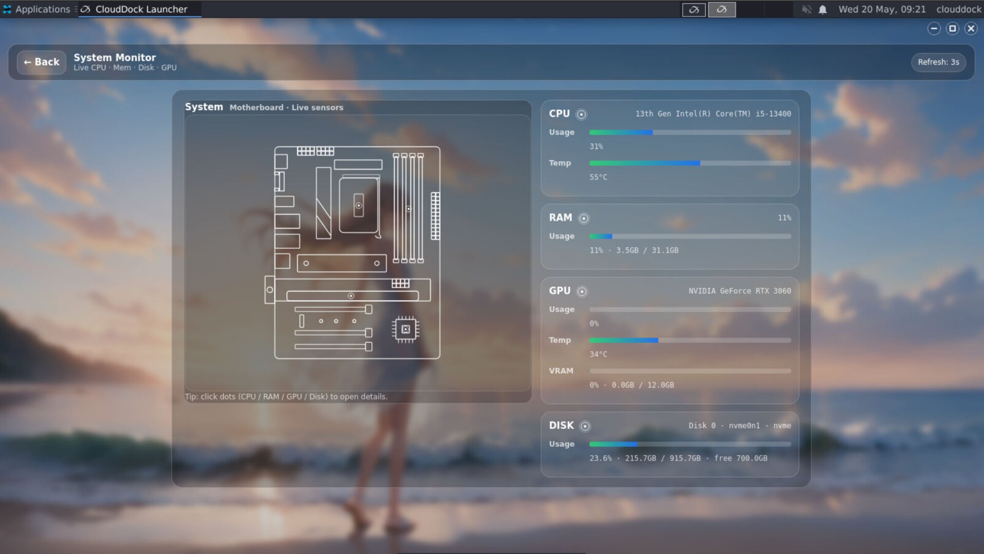 CloudDock Launcher SVG system abstraction view
