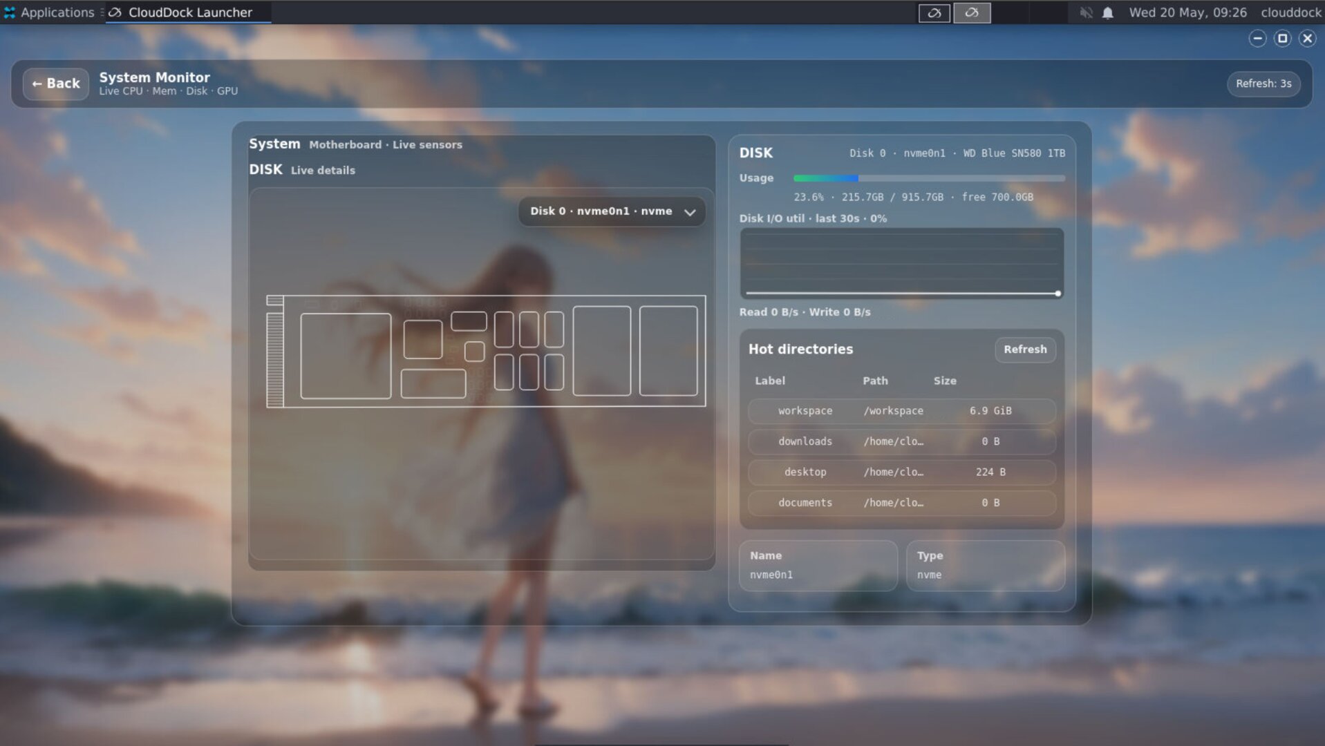 CloudDock storage detail panel