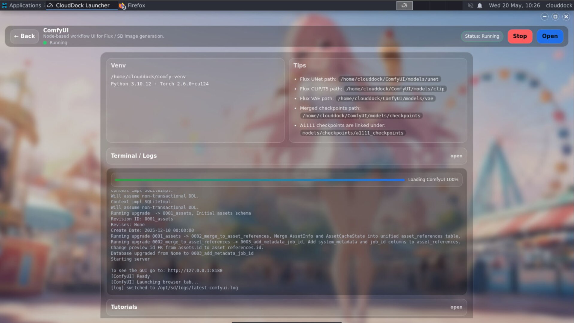 ComfyUI launch inside CloudDock Usagi