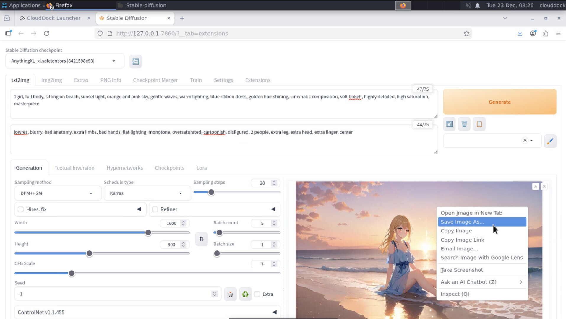 Right-click save image as in A1111 gallery output