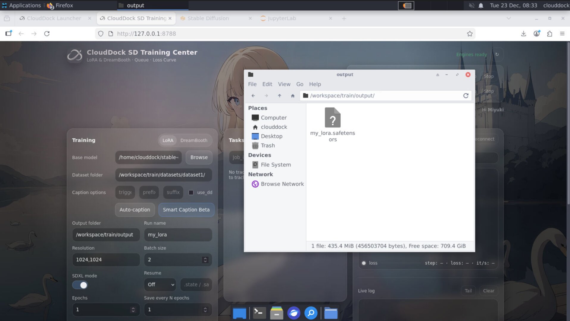 Training Center output folder path /workspace/train/output highlighted