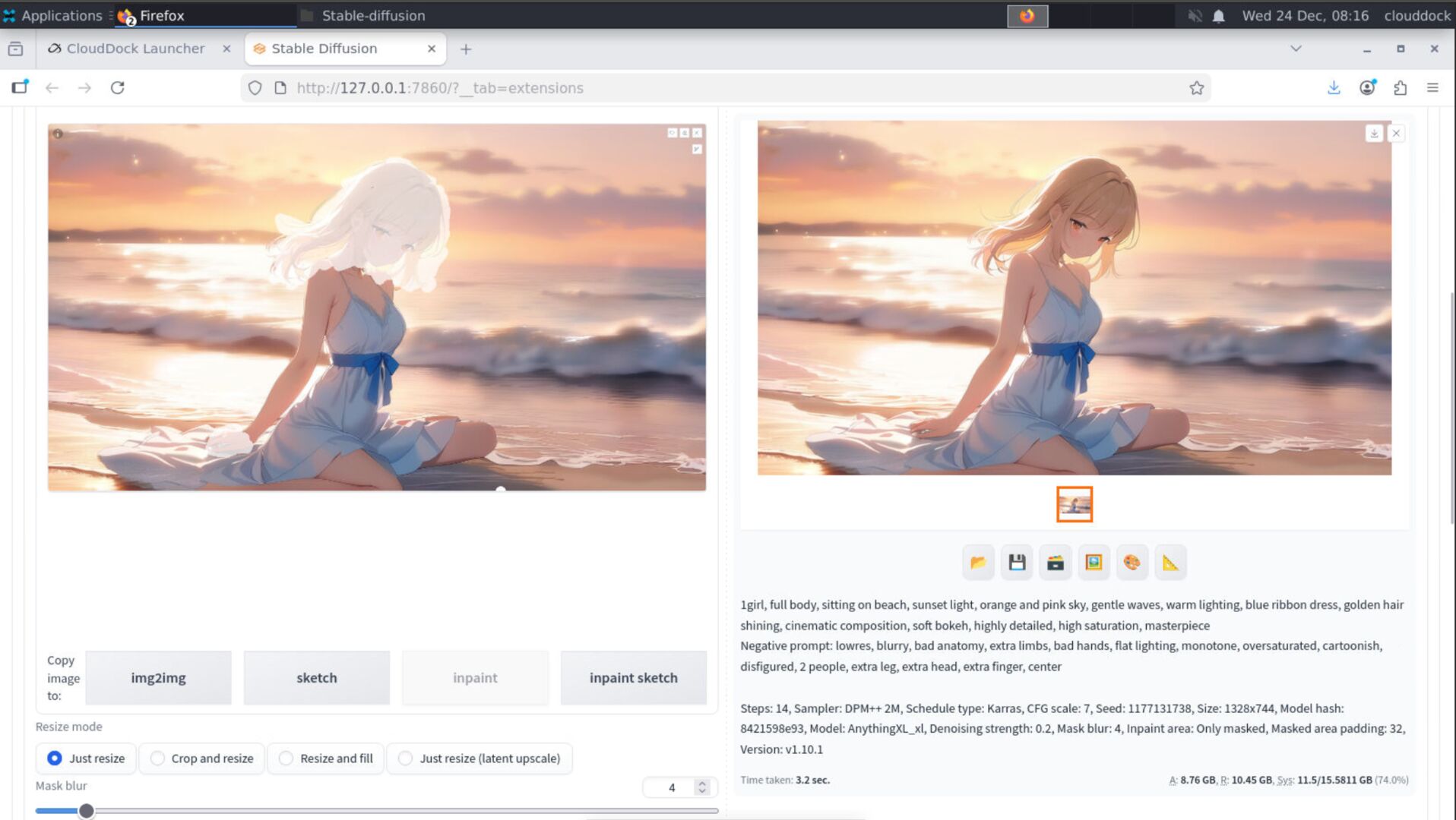 Inpaint mask applied to face region for repair