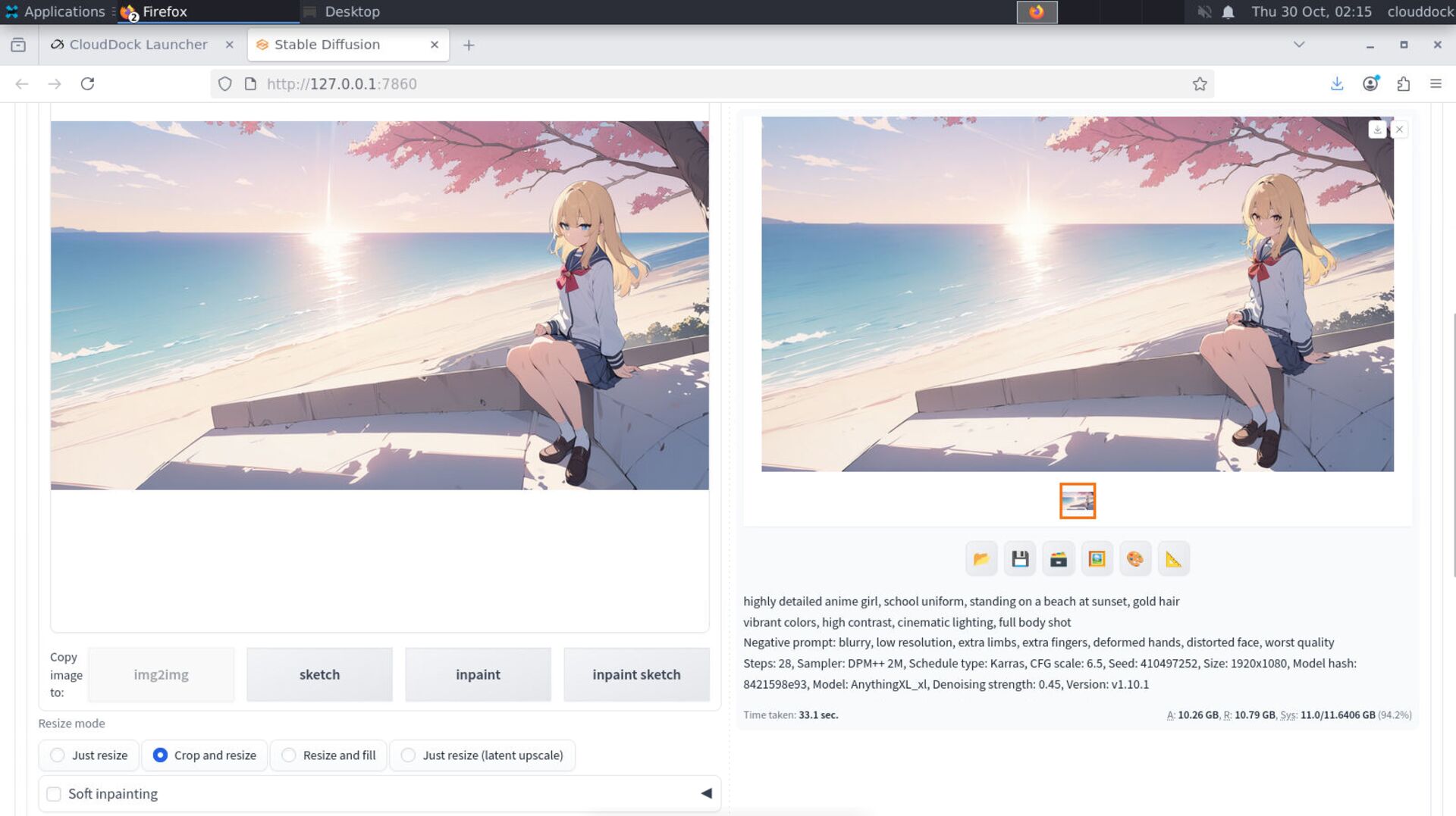 Width/Height and Resize mode controls highlighted for img2img