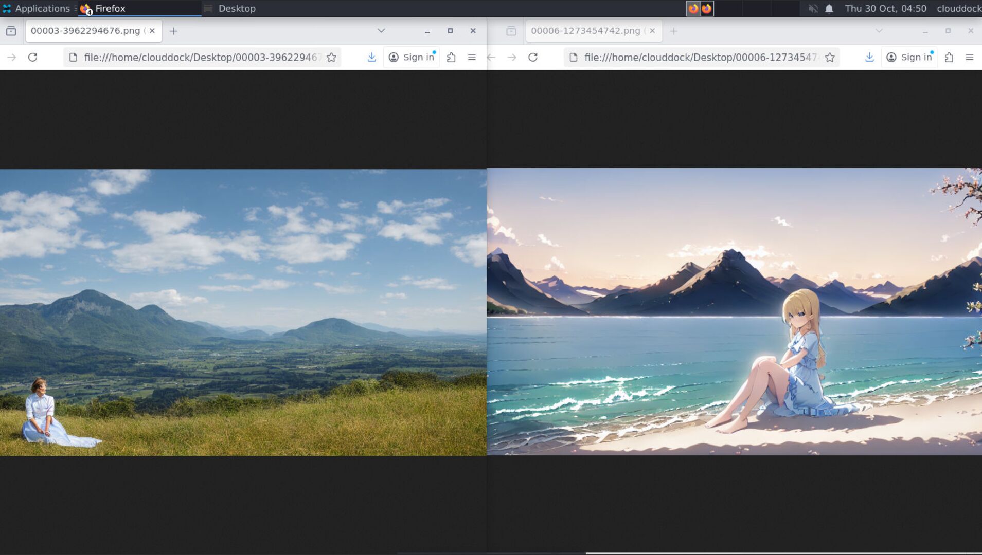 Side-by-side: left without LoRA, right with LoRA applied (style/character locked in)