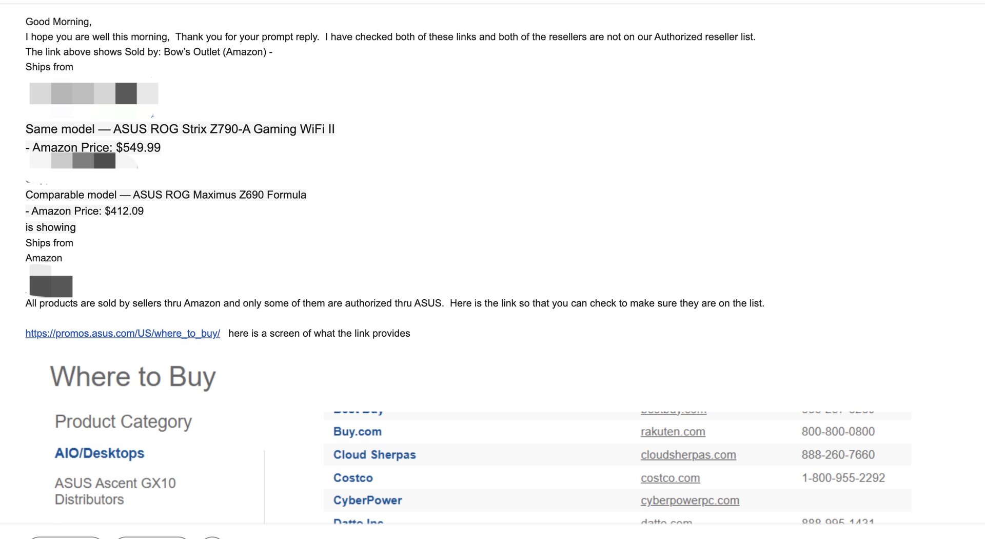 Email: listings not authorized sellers
